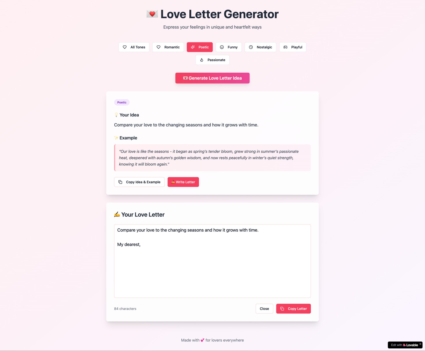 Love letter ideas