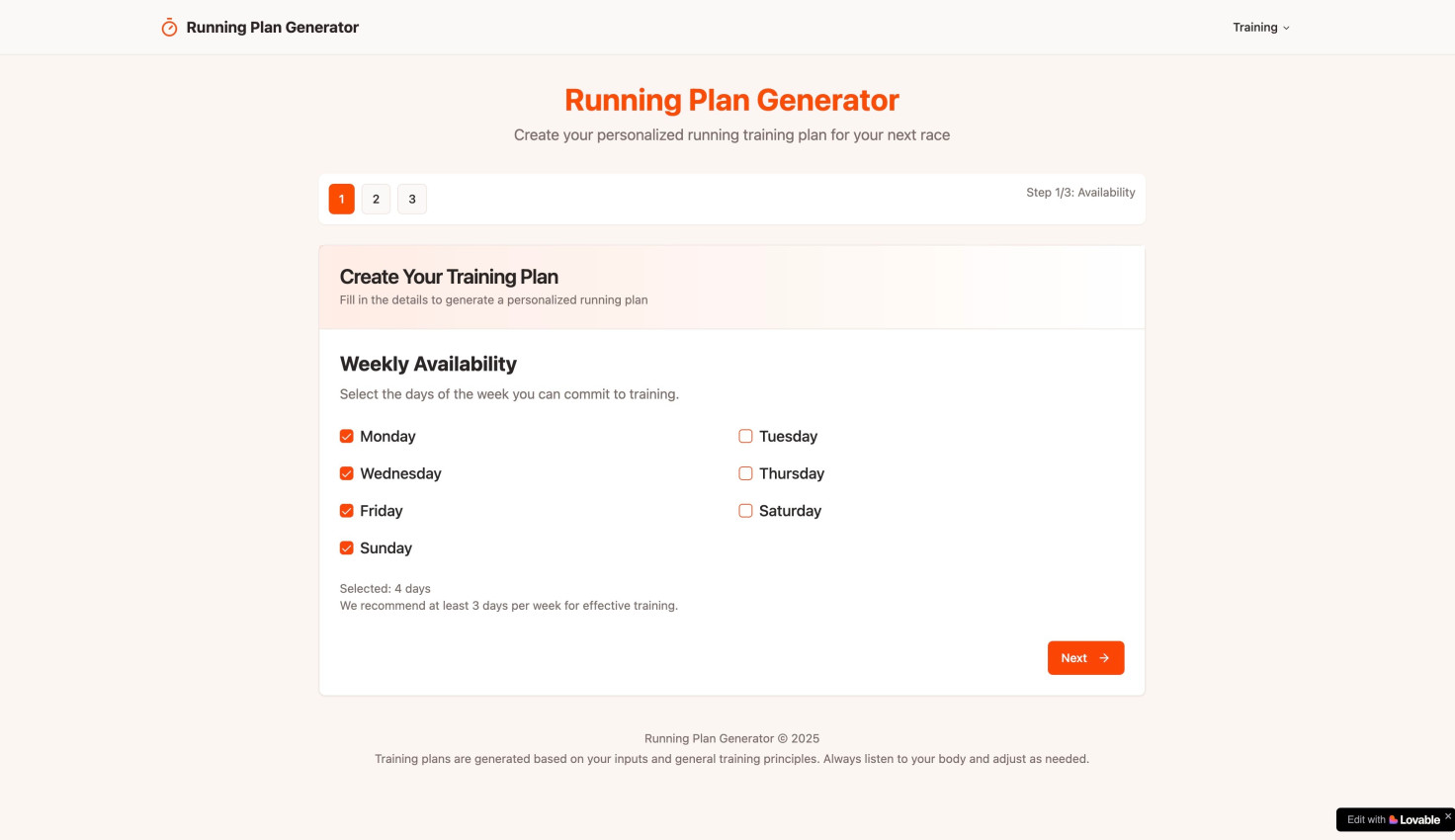 Running plan generator