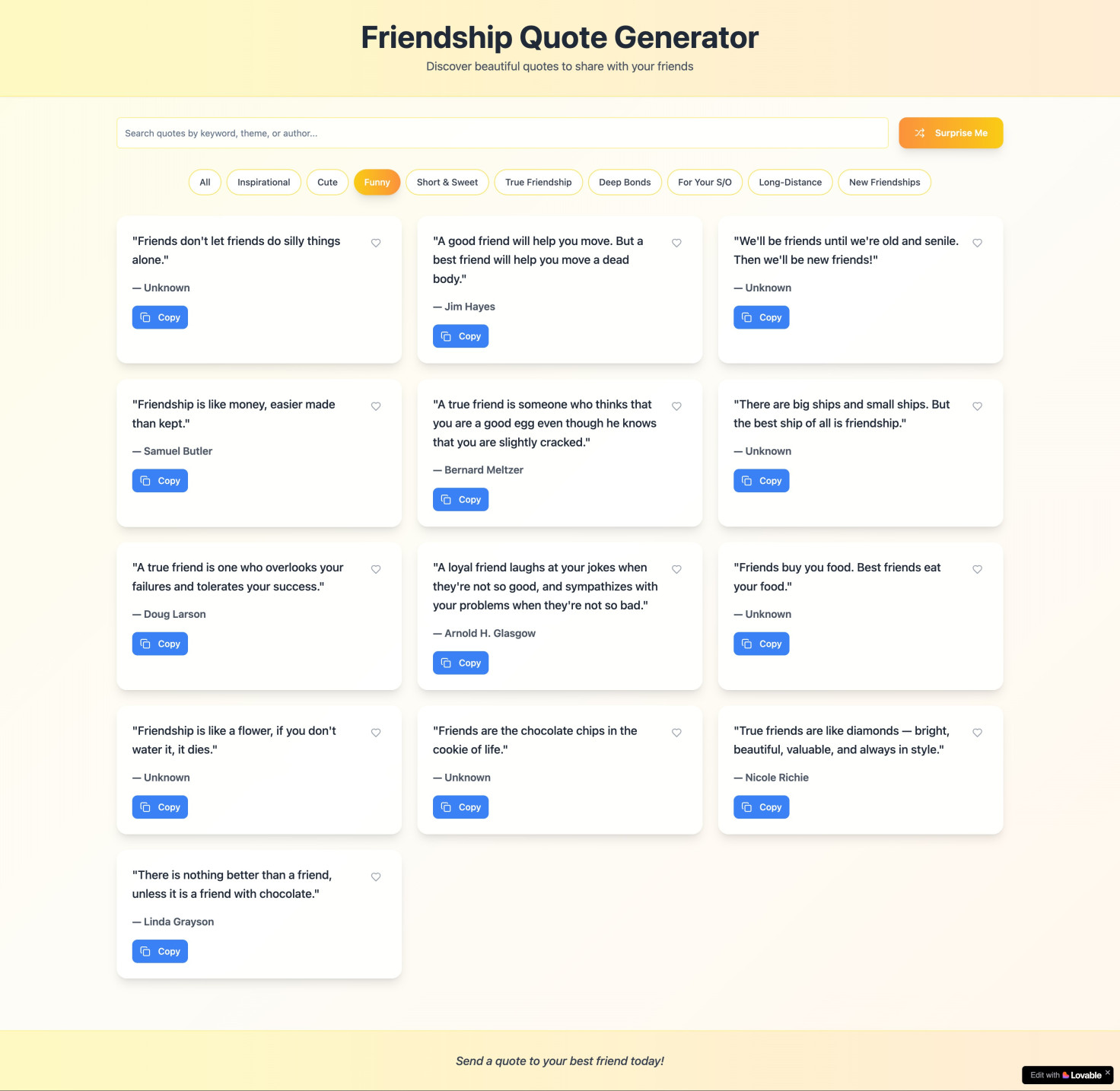 Short Love & Friendship Quote Generator