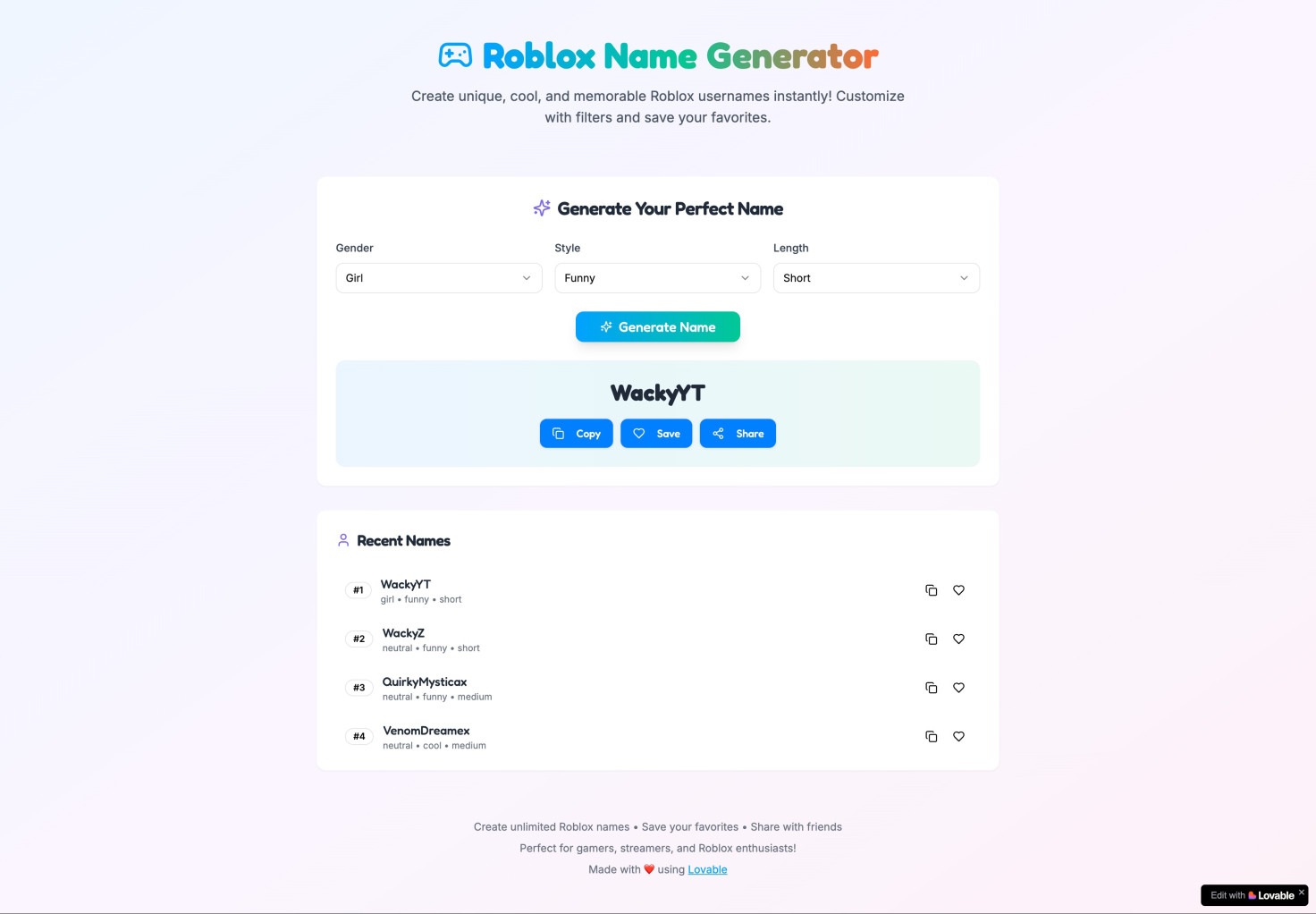 Roblox Name Generator