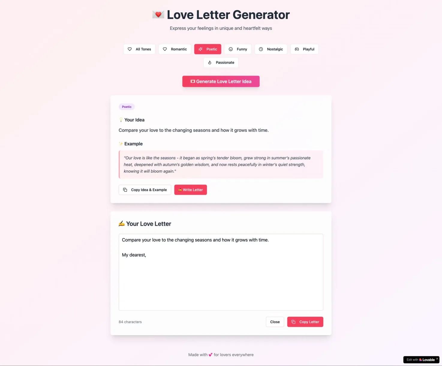 Love letter ideas