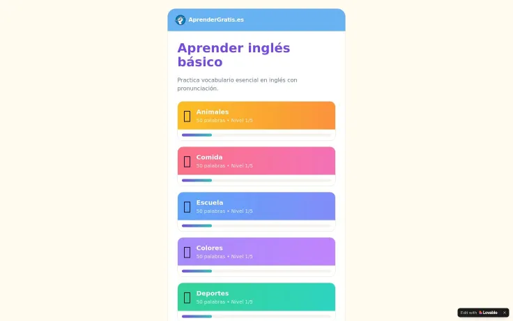 AprenderGratis English Learning App (DUOLINGO style)