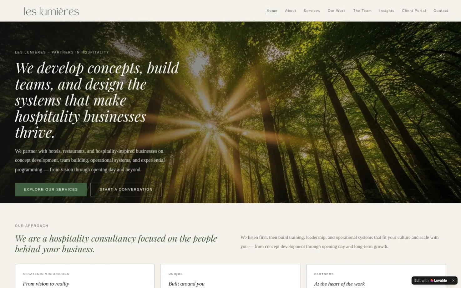 Les Lumieres Partners in Hospitality Website