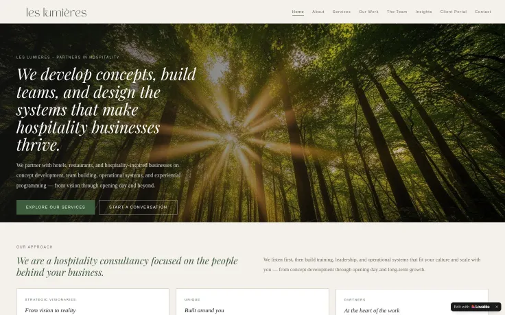 Les Lumieres Partners in Hospitality Website