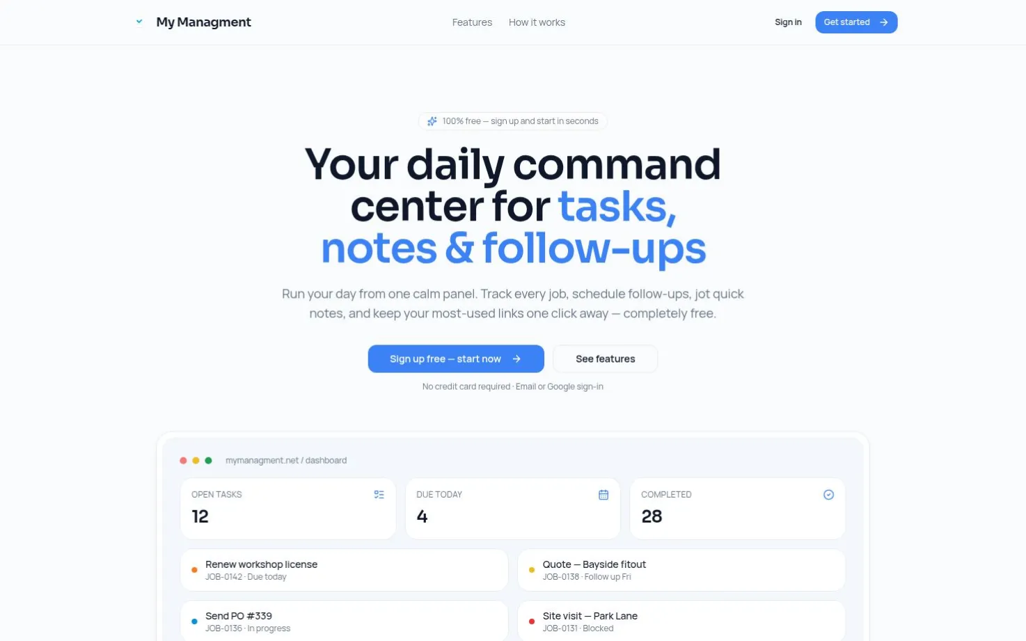 My Managment - Your daily command center for tasks, notes & follow-ups
