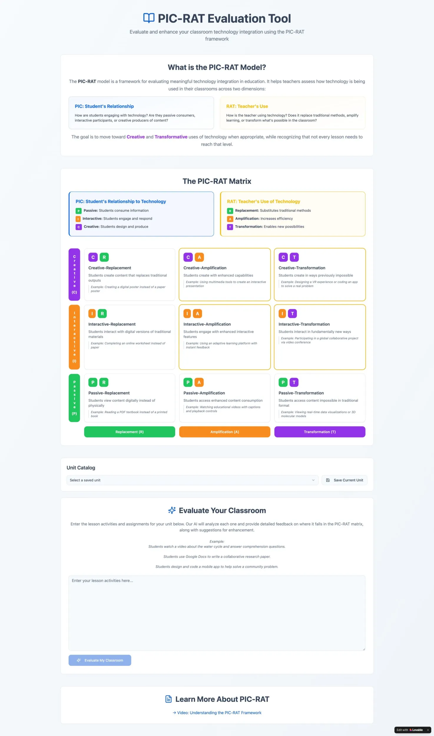 PIC-RAT Evaluation Tool