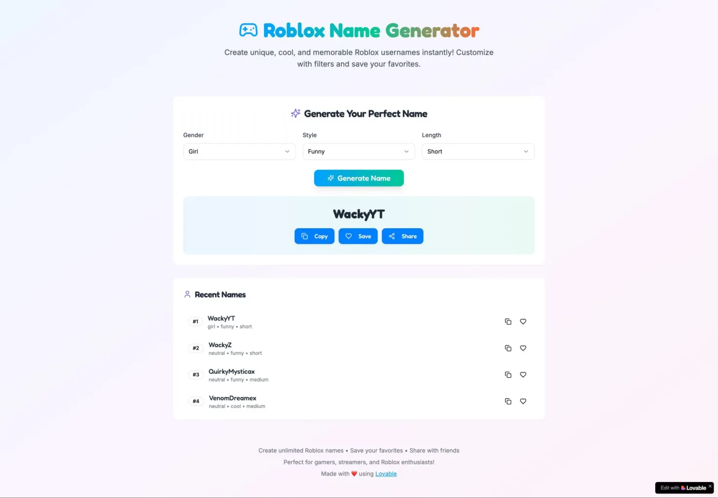 Roblox Name Generator