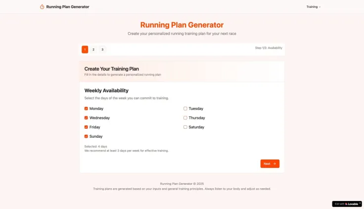 Running plan generator