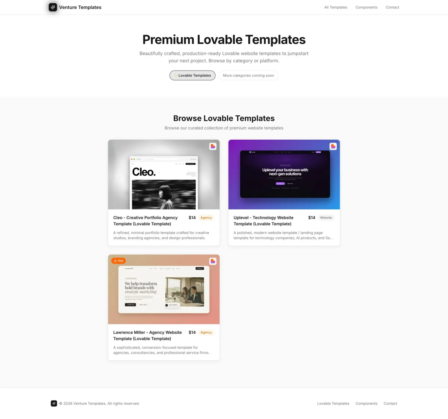 Lovable Templates & UI Components from Venture Templates