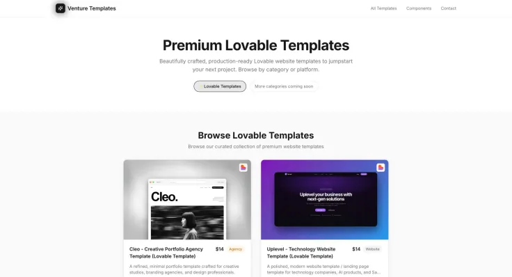 Lovable Templates & UI Components from Venture Templates
