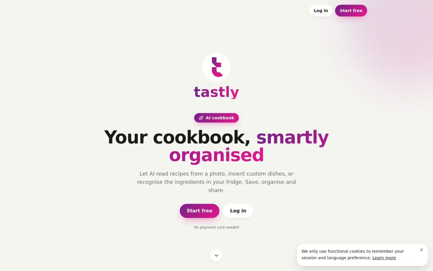 Your cookbook, smartly organised — save, cook and share recipes with AI.